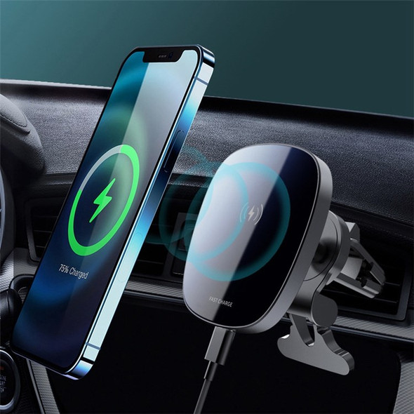 LOHEE W-30 15W Strong Magnetic Wireless Charging Air Outlet Clip-On Car Mount Fast Charging Wireless Charger for iPhone 12/13 Series