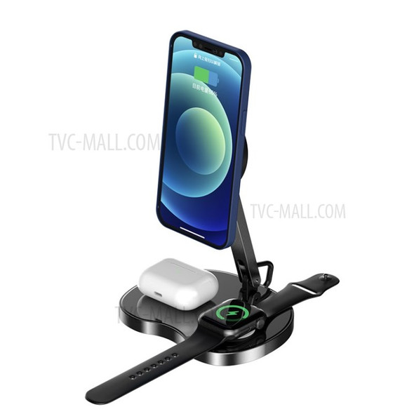 LEMONDA SMART Y5 3-In-1 Folding Wireless Phone Smartwatch Charger 15W QC PD for iPhone Airpod Apple Watch - Black