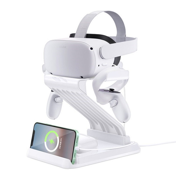 2 in 1 for Oculus Quest 2/HTC/Pico Neo 3 VR Headset Display Stand Cell Phone Wireless Charger Multi-function Charging Station - White