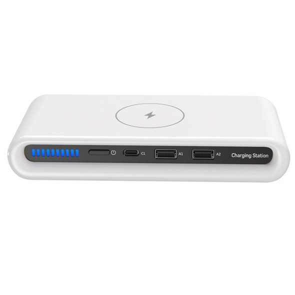 N67 4-in-1 Multi-port USB Phone Charger QC3.0 Fast Charge 15W Wireless Charger - White