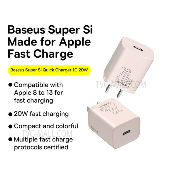 BASEUS Super Si Quick Charger 1C 20W CN Plug Power Adapter Charging Box Brick - Pink