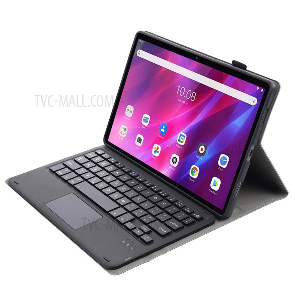 AK10-A TPU Frame + Leather Stand Case with Bluetooth Touchpad Keyboard for Lenovo Tab K10 TB-X6C6X - Black