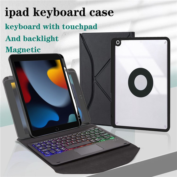 Z102B-AS For iPad 10.2 (2021)/(2019)/(2020) Detachable 3-Color Backlit Bluetooth Keyboard with TouchPad Protective Case Anti-Drop Tablet Cover Built-in Pencil Slot - Black