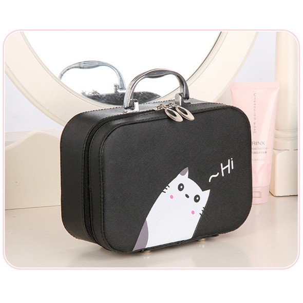 Portable Big Capacity Cute Cartoon Waterproof Beauty Makeup Tools Kit Cosmetic Case, Size: L, 25*18.5*11cm(Black)