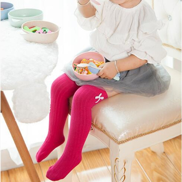 Spring Knitted Combed Cotton Bow Children Thigh Stocks, Size:S(Rose Red)