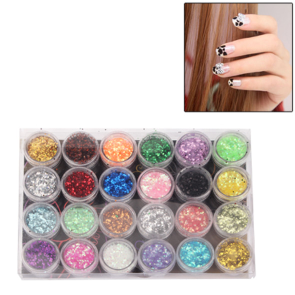 24 x Colorful Sparkly Colors Boxed Crushed Shell Powder Nail Art Tip Decoration