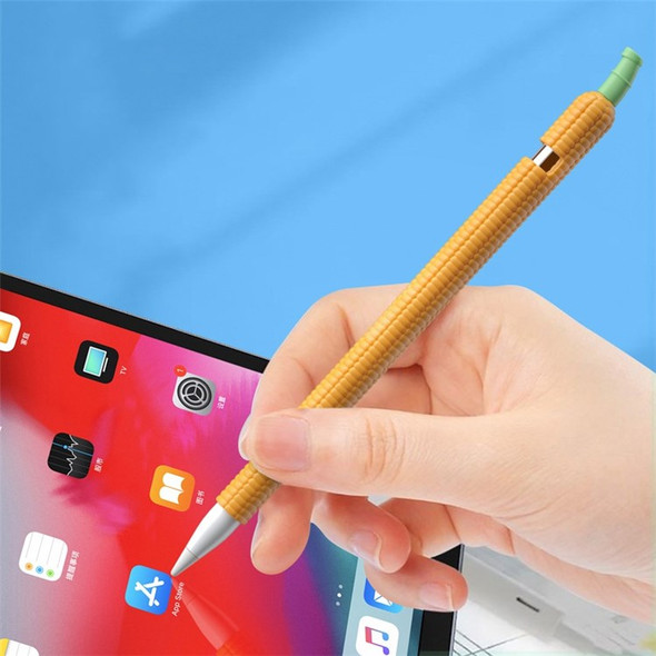 For Apple Pencil (1st Generation) Colorful Cartoon Corn Shaped Liquid Silicone Stylus Pen Sleeve Anti-Slip Anti-Drop Stylus Pen Cover - White