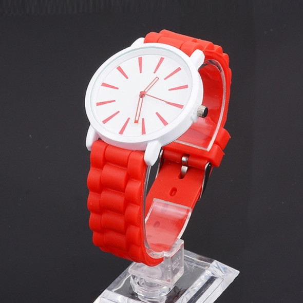 Simple Style Round Dial Jelly Silicone Strap Quartz Watch(Red)