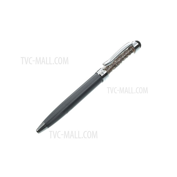 Grey Bling Flowing Crystal Capacitive Touch Stylus & Ballpoint Pen for iPhone iPad Samsung LG Huawei