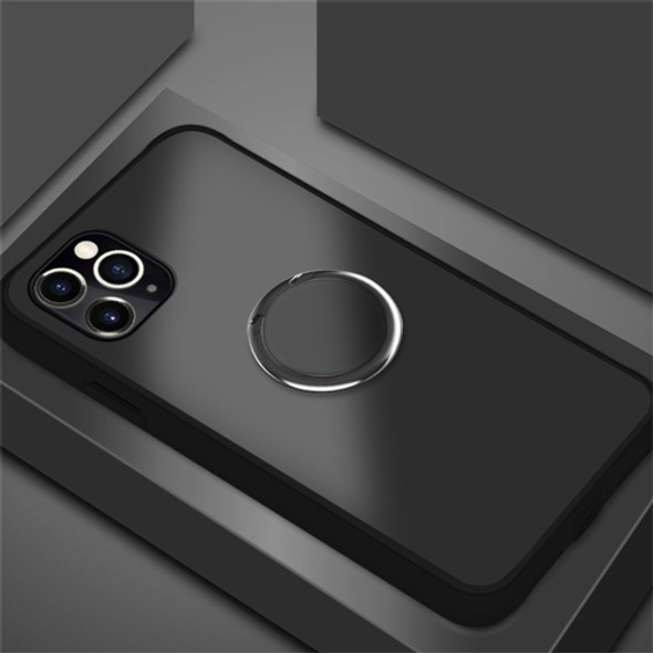 For iPhone 11 Pro Max SULADA Magnetic Frosted Silicone Frame Protective Case with Ring Holder(Black)