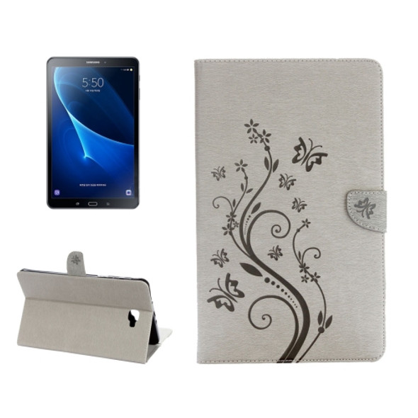 For Galaxy Tab A 10.1 Pressed Flowers Butterfly Pattern Horizontal Flip PU Leather Case with Magnetic Buckle & Holder & Card Slots & Wallet(Grey)