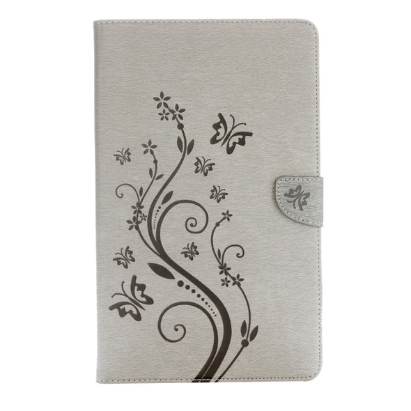 For Galaxy Tab A 10.1 Pressed Flowers Butterfly Pattern Horizontal Flip PU Leather Case with Magnetic Buckle & Holder & Card Slots & Wallet(Grey)