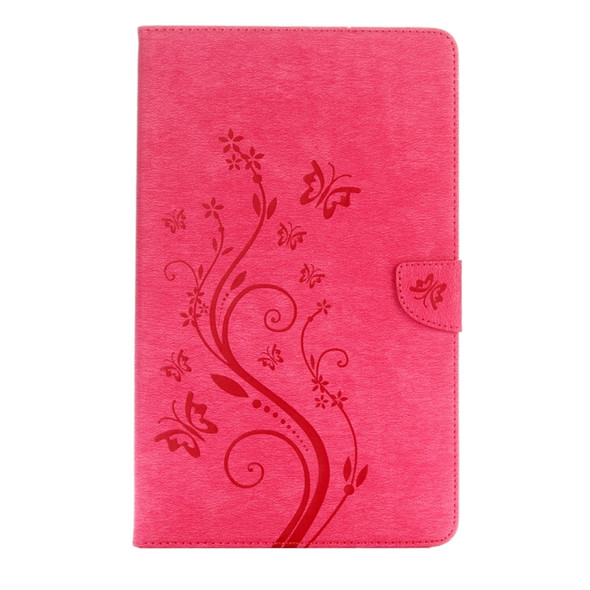 For Galaxy Tab A 10.1 Pressed Flowers Butterfly Pattern Horizontal Flip PU Leather Case with Magnetic Buckle & Holder & Card Slots & Wallet(Magenta)