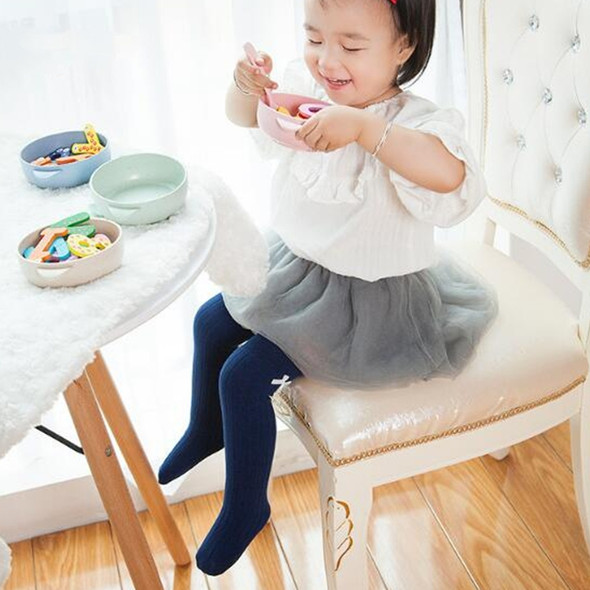 Spring Knitted Combed Cotton Bow Children Thigh Stocks, Size:M(Navy)