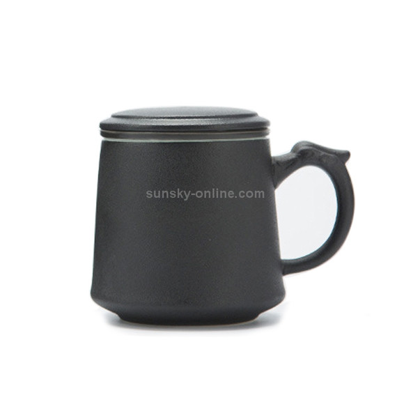 Coarse Pottery Large Capacity Mug Water Cup Travel Tea Set, with Filter & Cover & Handy Bag (Black)