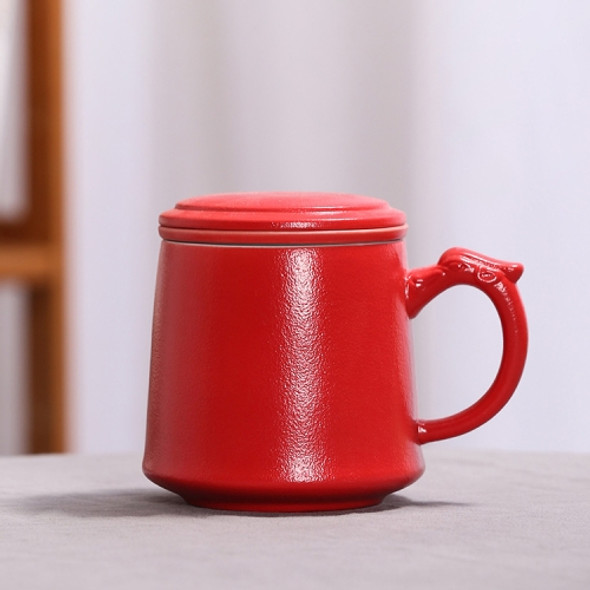 Coarse Pottery Large Capacity Mug Water Cup Travel Tea Set, with Filter & Cover & Handy Bag (Red)