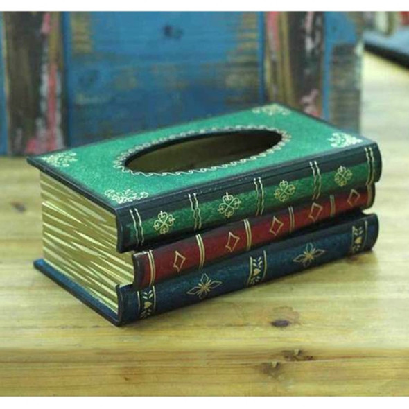 Retro Hand Drawn Book Style Tissue Box Case(Green)