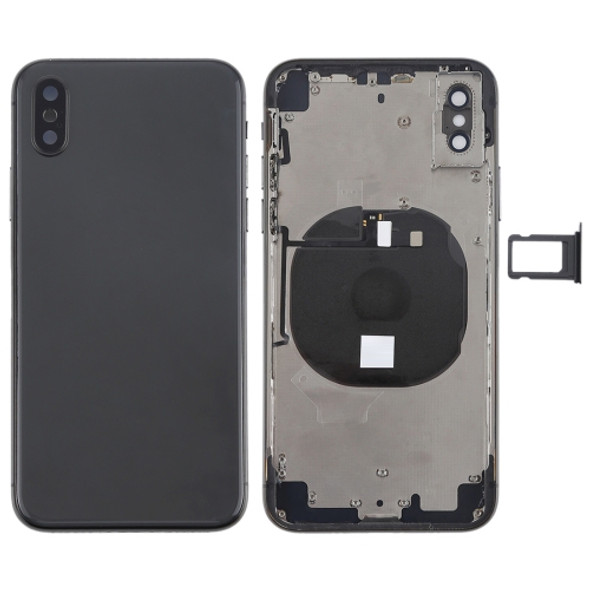 Battery Back Cover Assembly with Side Keys & Wireless Charging Module & Volume Button Flex Cable & Card Tray for iPhone X(Black)