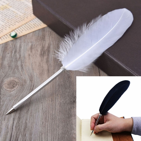 Ostrich Feather Quill Ballpoint Pen Wedding Gift Office School Signature Pen, Length:26cm(White)