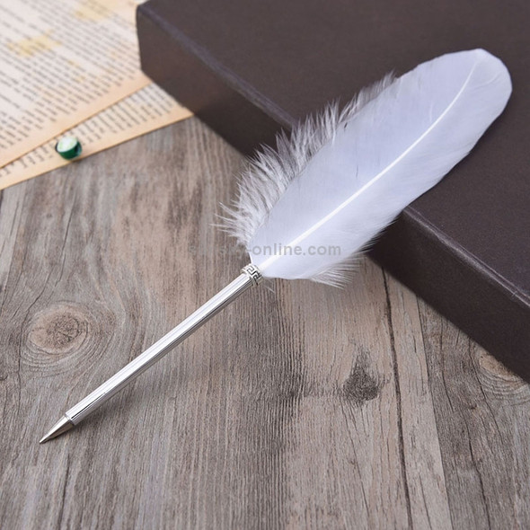 Ostrich Feather Quill Ballpoint Pen Wedding Gift Office School Signature Pen, Length:26cm(White)