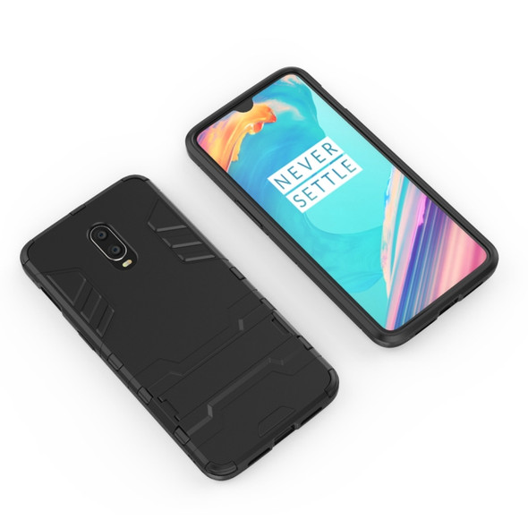 Shockproof PC + TPU  Case for OnePlus 6T, with Holder(Black)