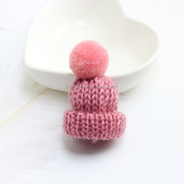 12PCS Cute Mini Knitted Hairball Hat Brooch Sweater Pins Badge(Dark rose red)