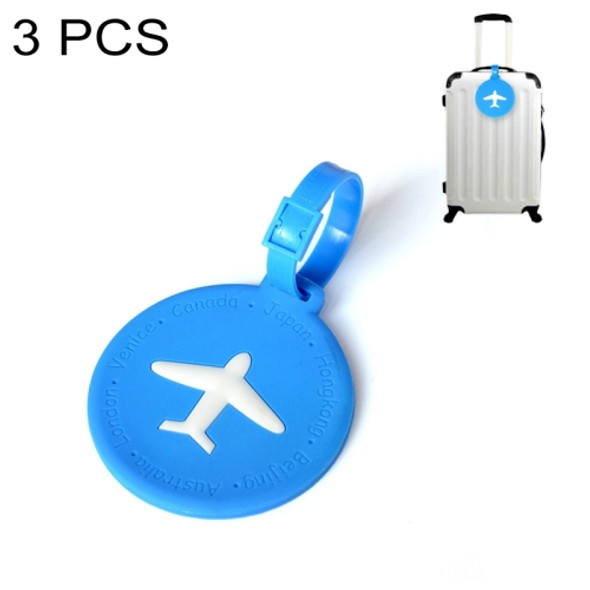 3 PCS Round PVC Luggage Tag Travel Bag Identification Tag(Blue)