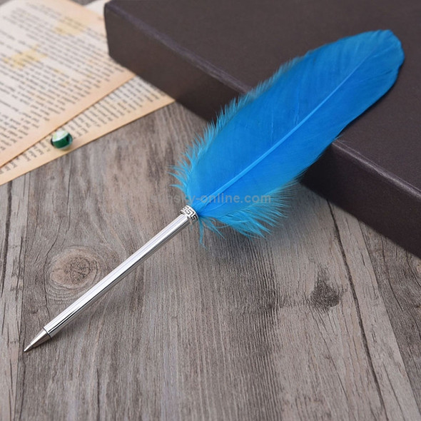 Ostrich Feather Quill Ballpoint Pen Wedding Gift Office School Signature Pen, Length:26cm(Sky Blue)
