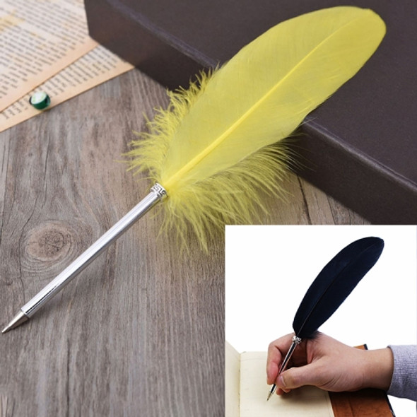 Ostrich Feather Quill Ballpoint Pen Wedding Gift Office School Signature Pen, Length:26cm(Yellow)