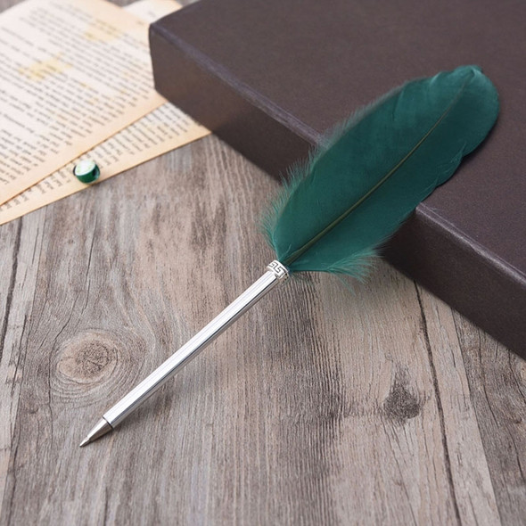 Ostrich Feather Quill Ballpoint Pen Wedding Gift Office School Signature Pen, Length:26cm(Blackish Green)