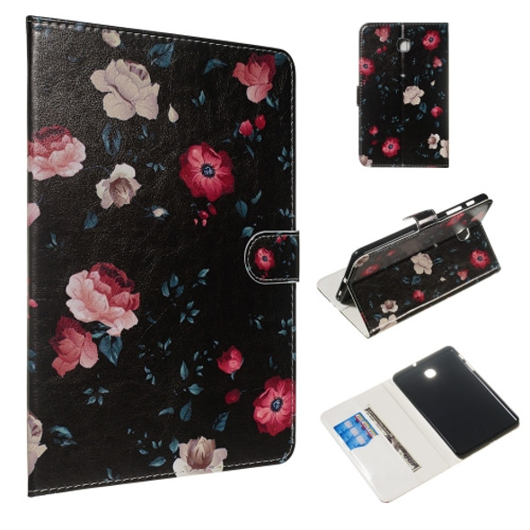 For Galaxy Tab A 8.0 (2018) / T387 Colored Drawing Pattern Horizontal Flip PU Leather Case with Holder & Card Slots(Black Backgroud Flower)