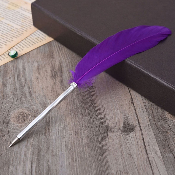 Ostrich Feather Quill Ballpoint Pen Wedding Gift Office School Signature Pen, Length:26cm(Dark Purple)