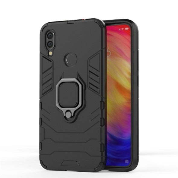 PC + TPU Shockproof Protective Case for Xiaomi Redmi Note 7, with Magnetic Ring Holder (Black)