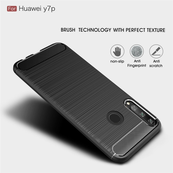 For Huawei Y7p Brushed Texture Carbon Fiber TPU Case(Black)