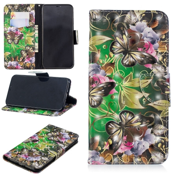 3D Colored Drawing Pattern Horizontal Flip Leather Case for Huawei Mate 20 Pro, with Holder & Card Slots & Wallet(Green Butterfly)