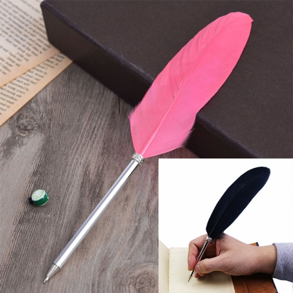 Ostrich Feather Quill Ballpoint Pen Wedding Gift Office School Signature Pen, Length:26cm(Watermelon Red)