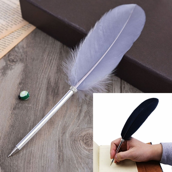 Ostrich Feather Quill Ballpoint Pen Wedding Gift Office School Signature Pen, Length:26cm(Grey)