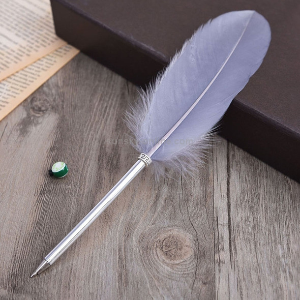Ostrich Feather Quill Ballpoint Pen Wedding Gift Office School Signature Pen, Length:26cm(Grey)
