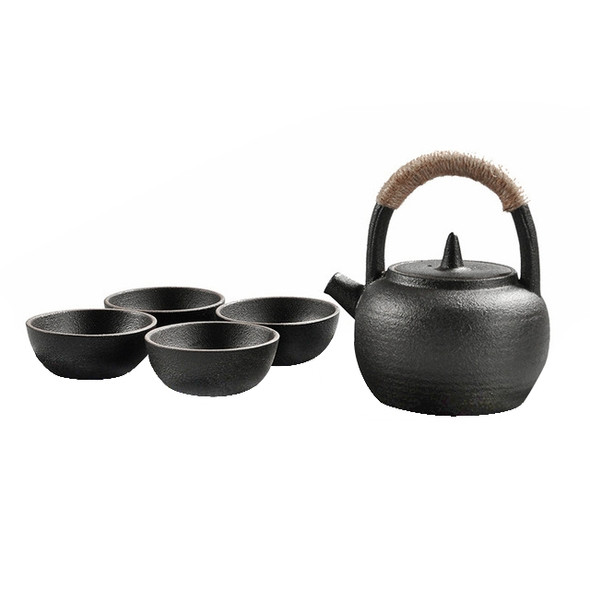 Portable Travel Ceramics Loop Handle Pot Teapot Teacup Set (Black)