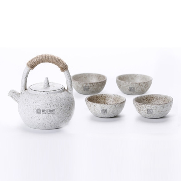 Portable Travel Ceramics Loop Handle Pot Teapot Teacup Set (White)