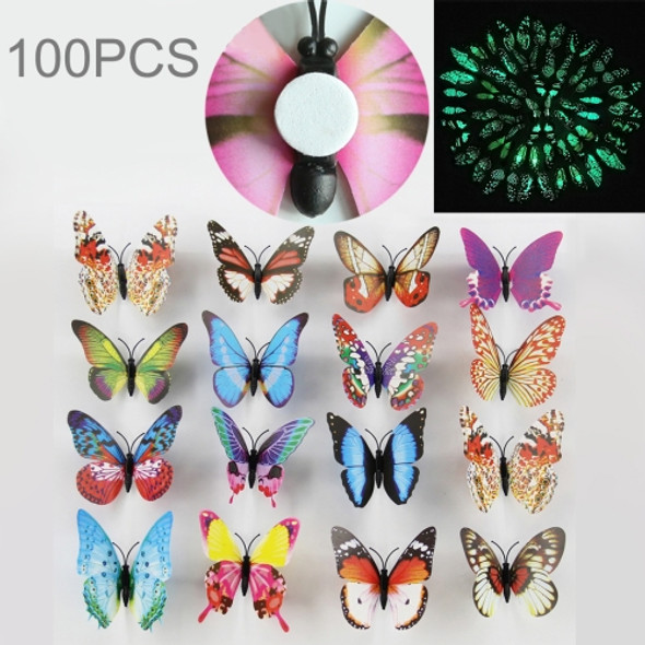 100 PCS Fashion Luminous Butterfly with Double-sided Adhesive Simulation Fridge Magnets Wall Sticker Garden Decoration, Random Color Delivery