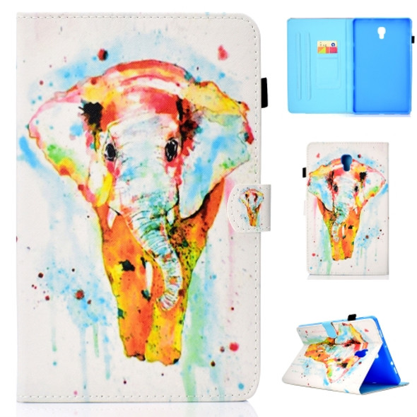 For Galaxy Tab A 10.5 T590 Colored Drawing Stitching Horizontal Flip Leather Case, with Holder & Card Slots(Watercolor Elephant)