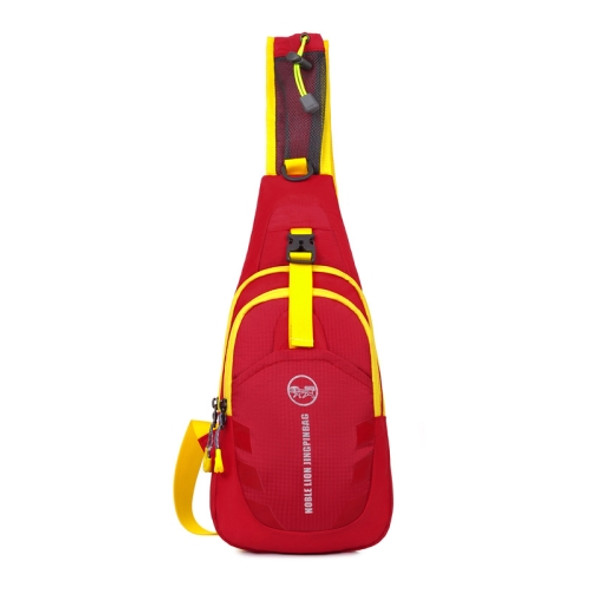 Motorcycle Waterproof Nylon Backpack Convenient Motorbike Chest Bag Backpack Camping Hiking Running Outdoor Sport Bag(Red + Yellow)