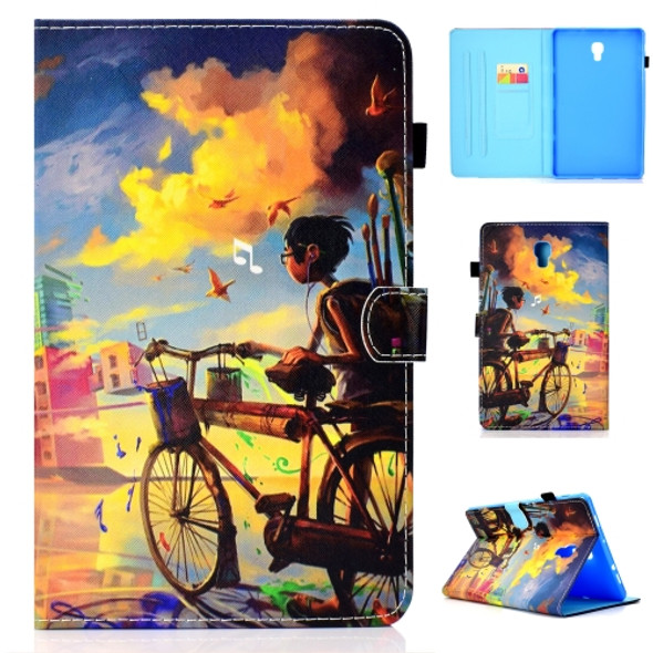 For Galaxy Tab A 10.5 T590 Colored Drawing Stitching Horizontal Flip Leather Case, with Holder & Card Slots(Bike Boy)