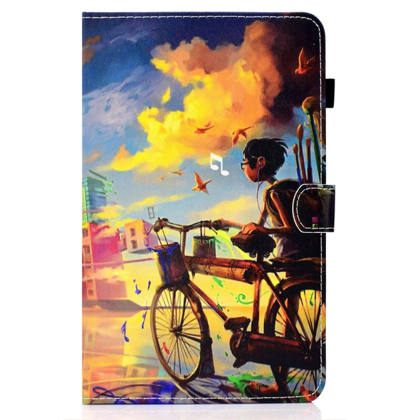 For Galaxy Tab A 10.5 T590 Colored Drawing Stitching Horizontal Flip Leather Case, with Holder & Card Slots(Bike Boy)