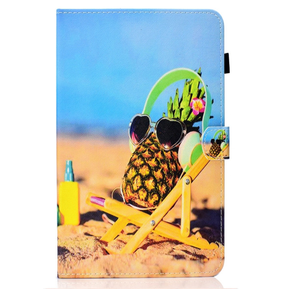 For Galaxy Tab A 10.5 T590 Colored Drawing Stitching Horizontal Flip Leather Case, with Holder & Card Slots(Pineapple)