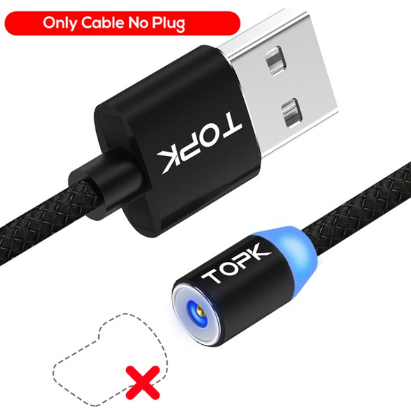 TOPK 1m 2.1A Output USB Mesh Braided Magnetic Charging Cable with LED Indicator, No Plug(Black)