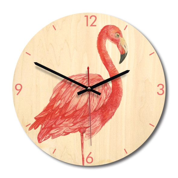 Flamingo Pattern Home Office Bedroom Decoration Wooden Mute Wall Clock, Size : 28cm