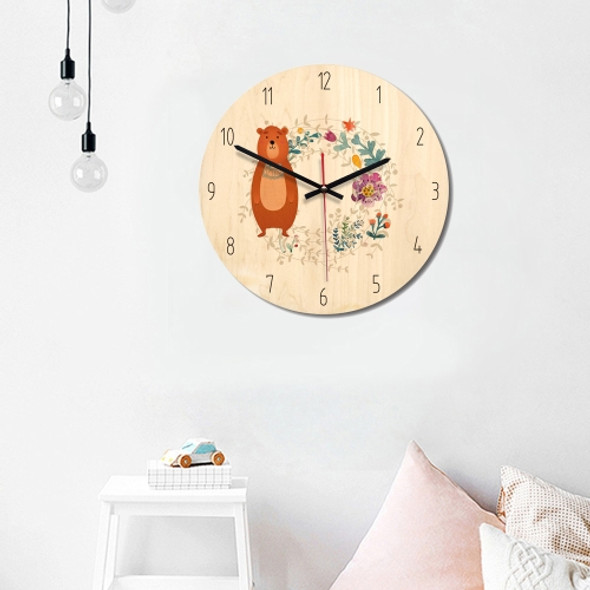 Forest Style Bear Pattern Home Office Bedroom Decoration Wooden Mute Wall Clock, Size : 28cm