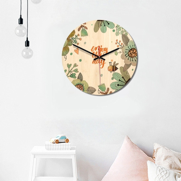 Forest Style Bee and Enjoy The Day Pattern Home Office Bedroom Decoration Wooden Mute Wall Clock, Size : 28cm